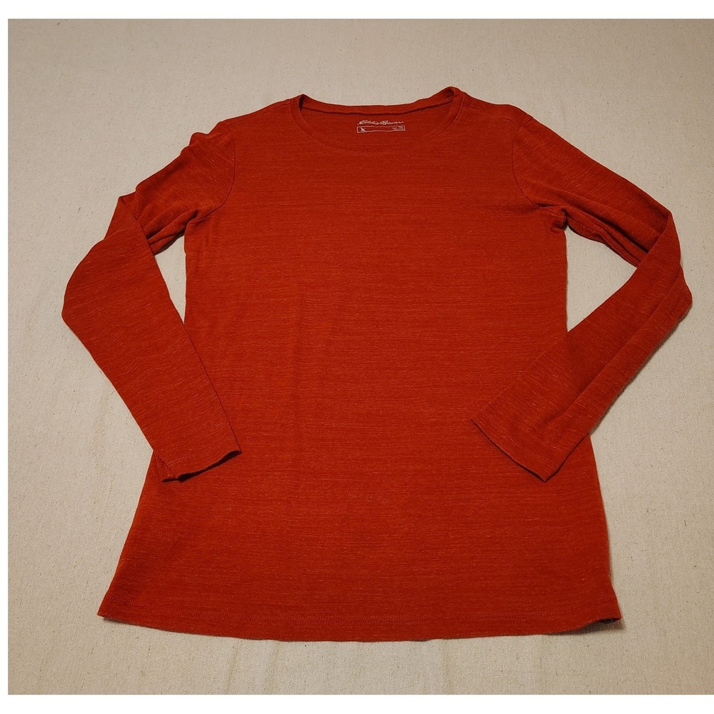 Eddie Bauer Womens TXL Long Sleeve Slub Knit Crew Neck Tee Burnt Orange Rust